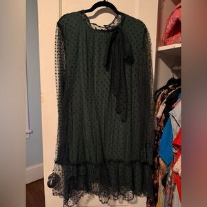 Elegant Dark Green Sheer Polka Dot Dress